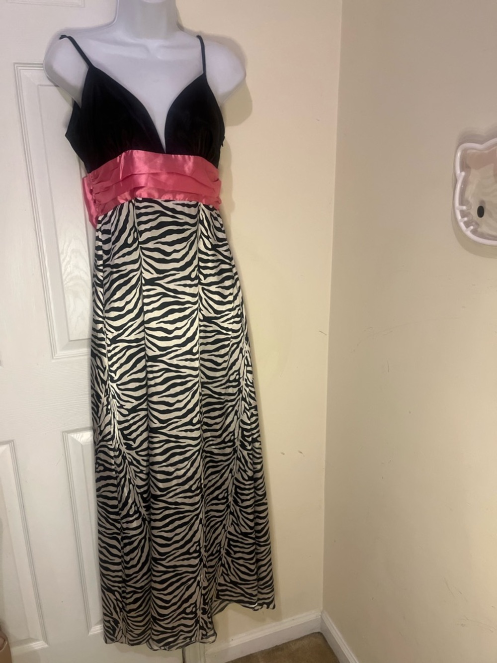Zebra Print Maxi Dress with Pink Waistband